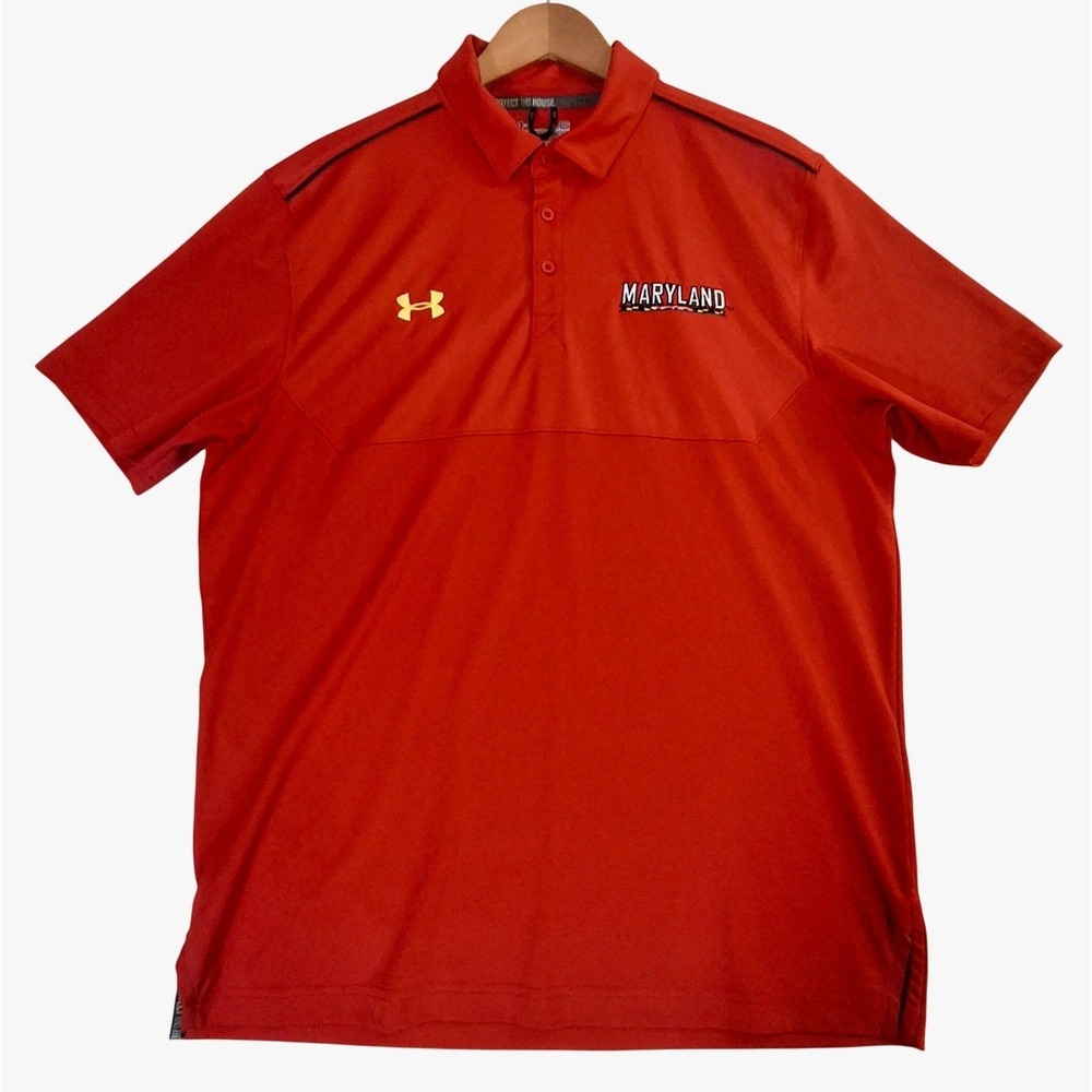 Under Armour Maryland Terrapins Polo Shirt Mens Large Red HeatGear Loose Fit L